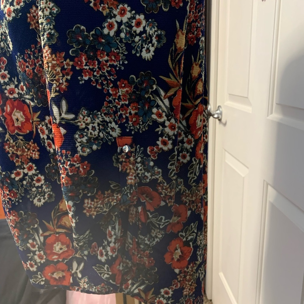 Vibrant Floral Blouse - Blue and Orange - Picture 7 of 8